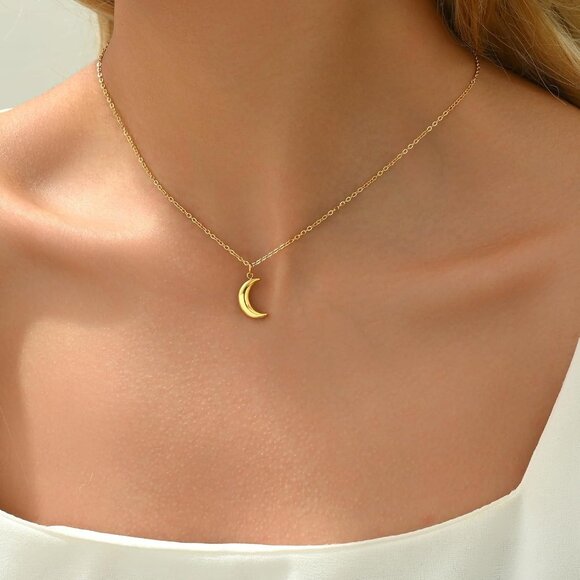 ⚡Gold Necklace for Women 18K Plated Crescent Moon Sun Horse Shoe Horn Pendant - Picture 3 of 7